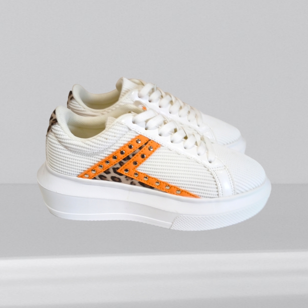 NEW 💐 Cuccoo Leopard Detail Color Block Platform Skate Shoes - Picture 4 of 16